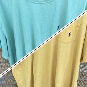 Ralph Lauren Mens XL T-Shirt Lot of 2 Seafoam Green, Yellow Pocket Tee Crew Neck